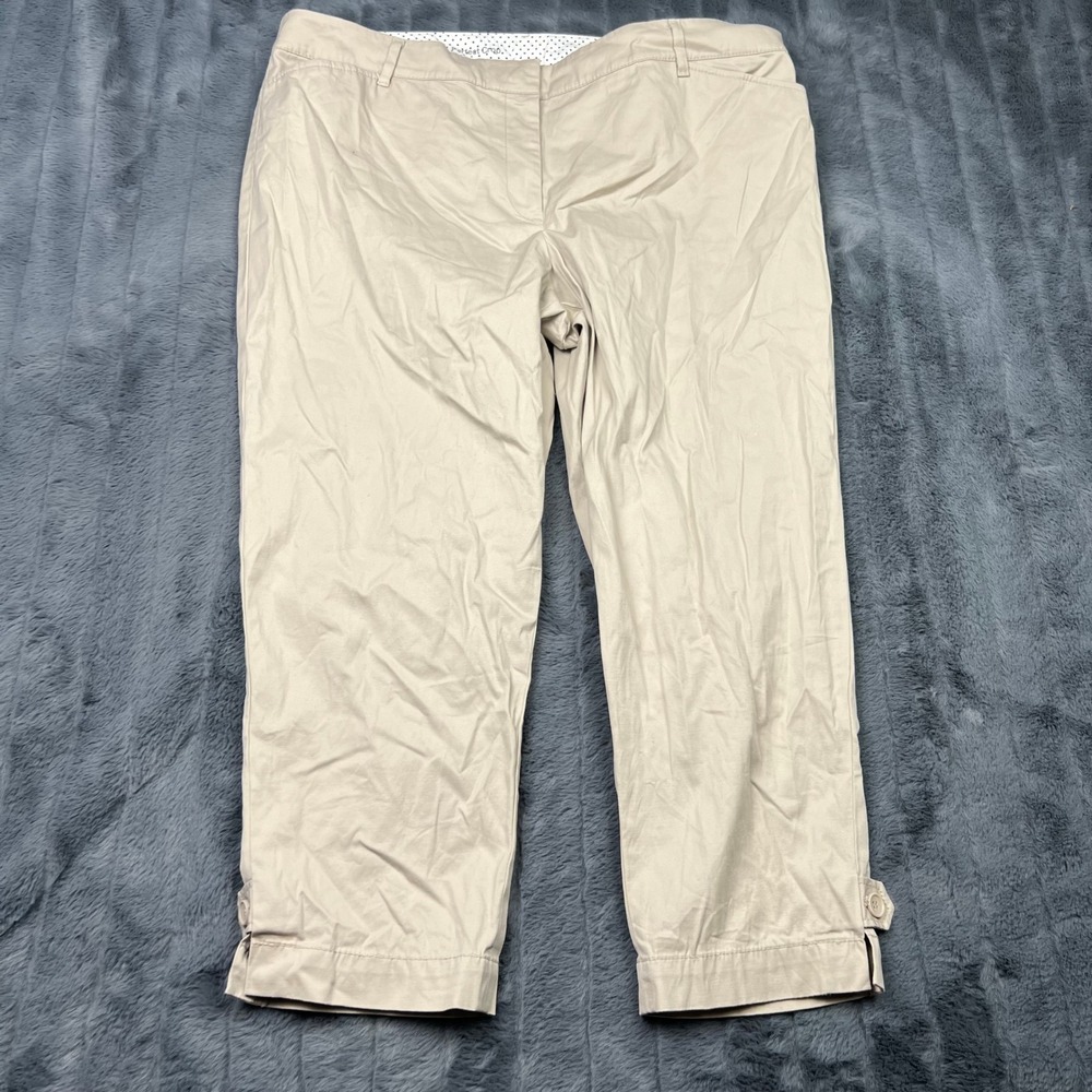 Talbots Perfect Crop Pants 16P Tan Khaki Cotton Blend Button Hem ID245 08/18